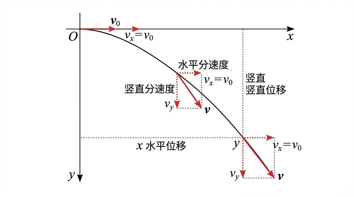 Projectile Motion Trajectory and Velocity Decomposition Diagram - Free ...