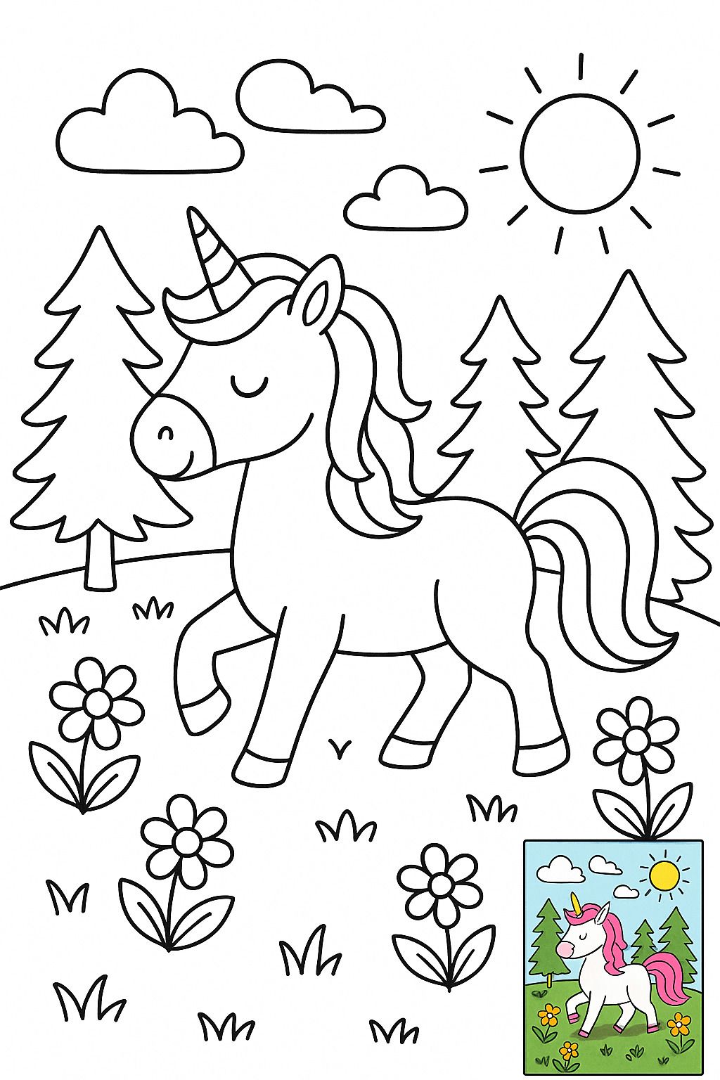 Children’s Coloring Page Illustration (with Colored Reference) - Free ...